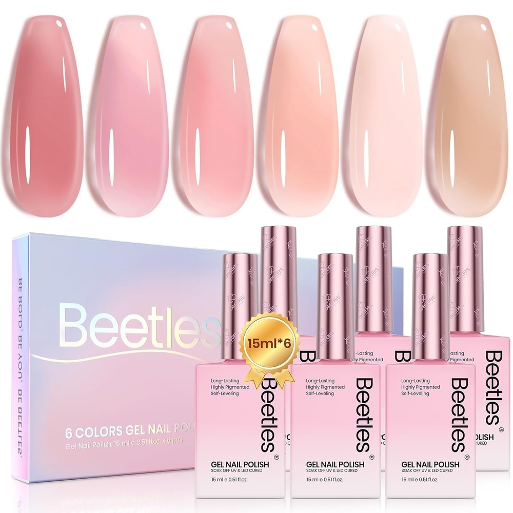 image:imageBeetles Glitter Gel Polish Set  Diamond Shine 6 Colors Reflective Sparkle Gel Set Silver Black Pink Gold Holographic Shimmer Polish with Nail Art Stickers Soak Off Uv LED Manicure Gifts for Women00Nude Pink Jelly Gel 15ML6