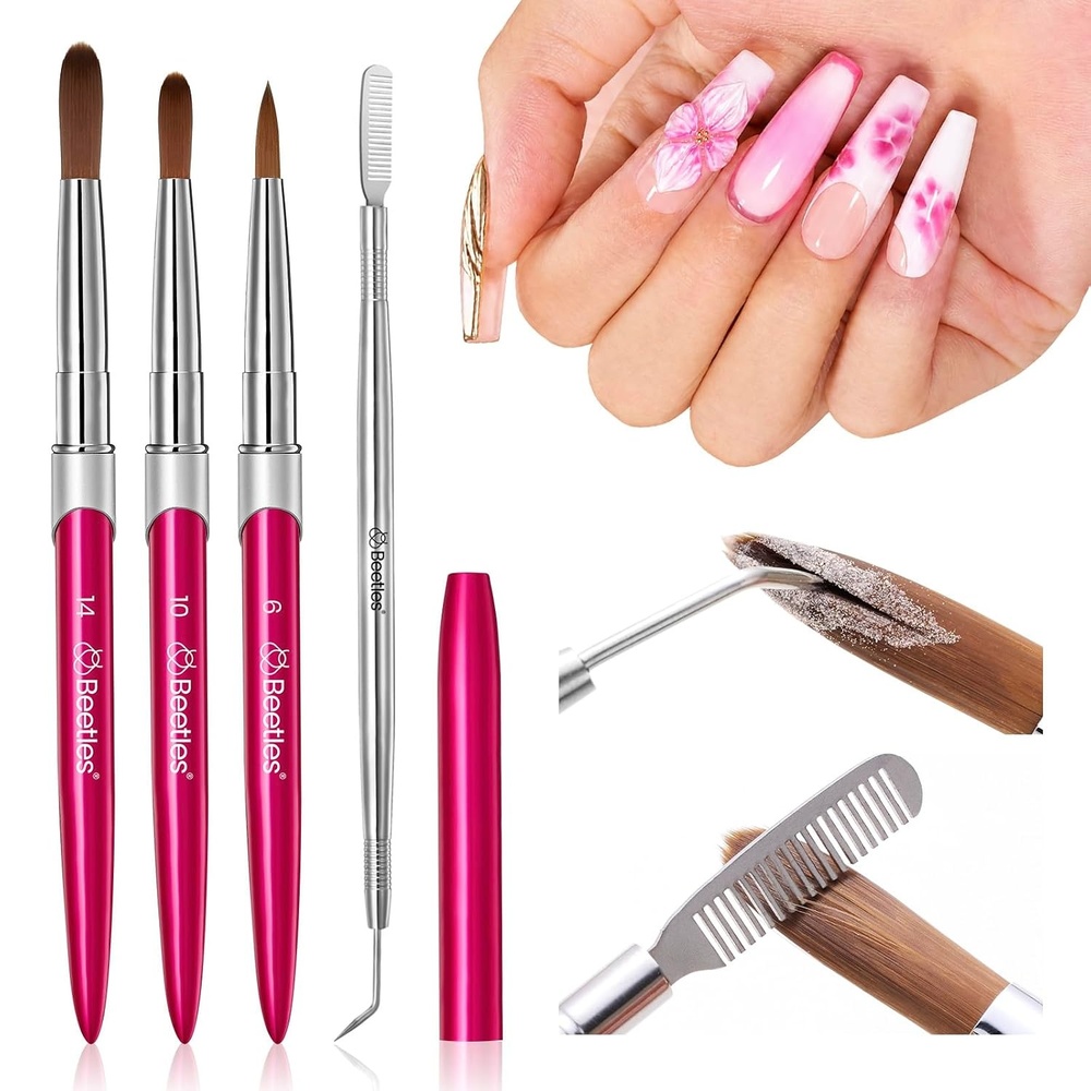 image:imageBeetles Nail Art Brushes Clean Up Brush Gel Polish Nail Art Design Pen Painting Tools Fingernail Brush Nail Cleaning Brush Nail Art Liner Brush and Nail Dotting Pen Salon Diy at Home1Acrylic Nail Brush 3pcs