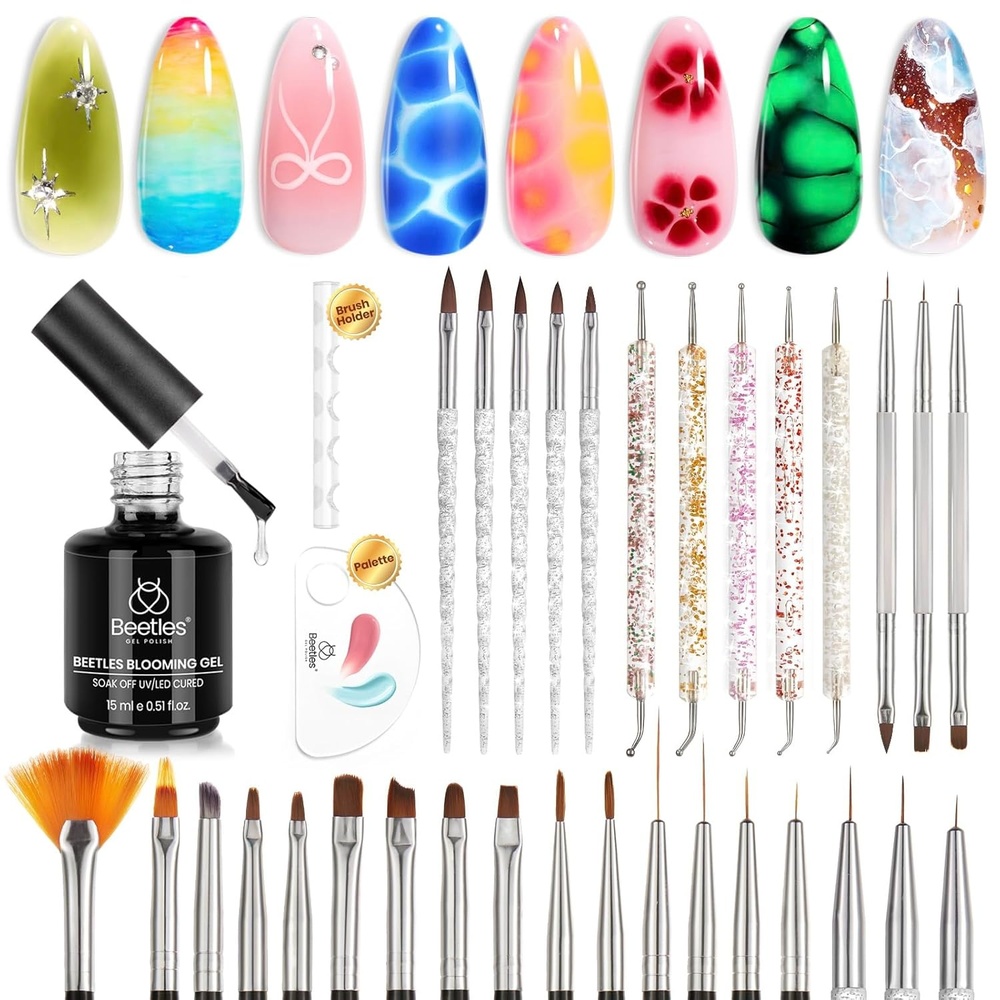 image:imageBeetles Nail Art Brushes Clean Up Brush Gel Polish Nail Art Design Pen Painting Tools Fingernail Brush Nail Cleaning Brush Nail Art Liner Brush and Nail Dotting Pen Salon Diy at Home31pcs Nail Art Brushes with Blooming Gel