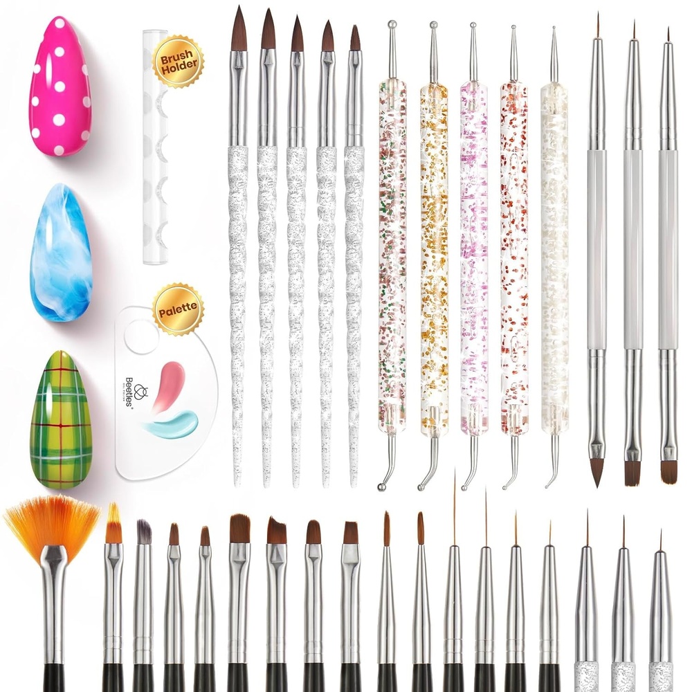 image:imageBeetles Nail Art Brushes Clean Up Brush Gel Polish Nail Art Design Pen Painting Tools Fingernail Brush Nail Cleaning Brush Nail Art Liner Brush and Nail Dotting Pen Salon Diy at Home031pcs Nail Art Brush Set