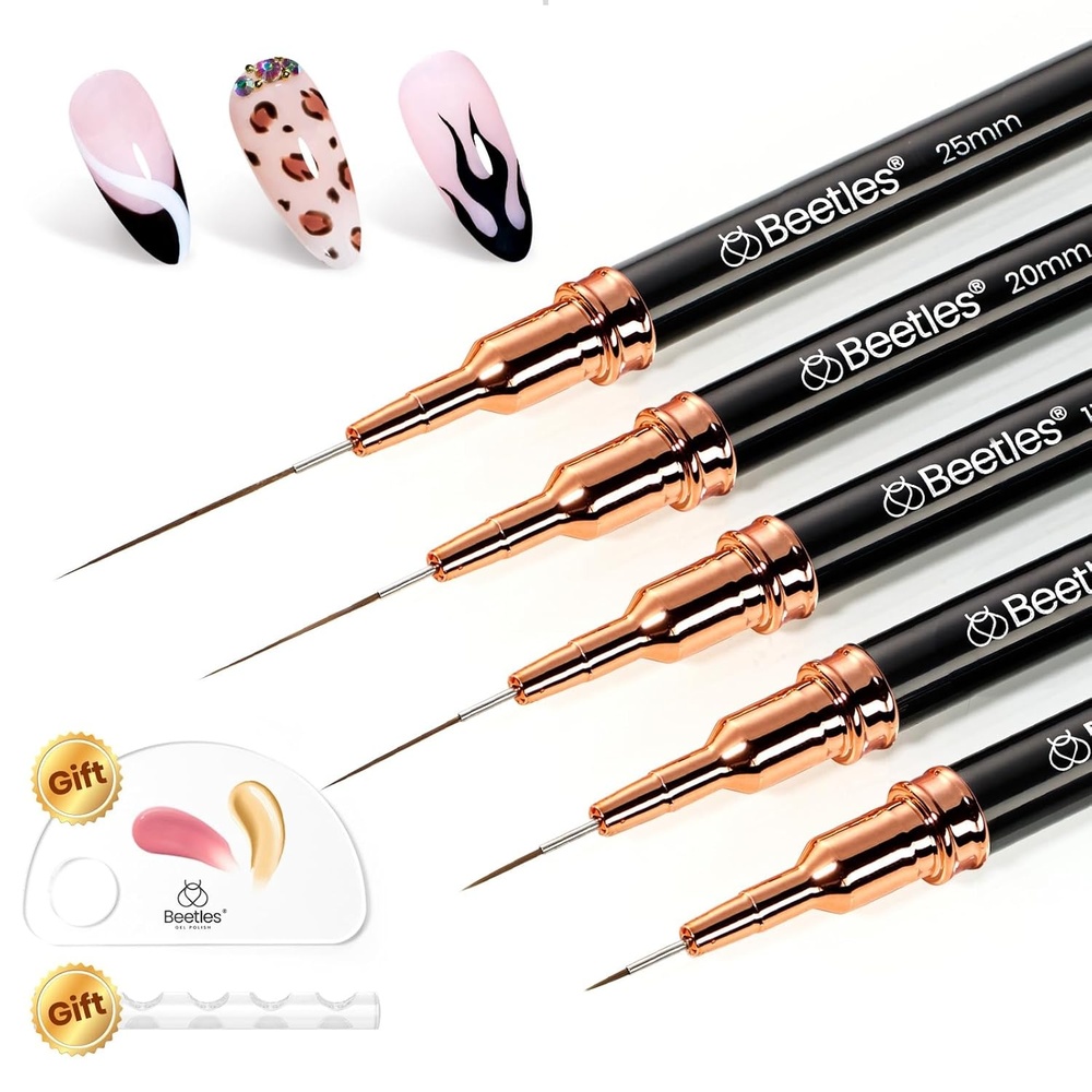 image:imageBeetles Nail Art Pens Brushes 5pcs Nail Art Liner Brushes Set Painting Nail Dotting Drawing Tool Metal Handle for Long Lines Details Fine Sizes 711152025mm Gift for Women05pcs Liner Brushes Black