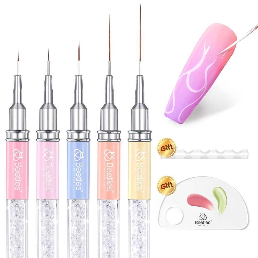 image:imageBeetles Nail Art Pens Brushes 5pcs Nail Art Liner Brushes Set Painting Nail Dotting Drawing Tool Metal Handle for Long Lines Details Fine Sizes 711152025mm Gift for Women5Pcs Nail Art Liner Brushes