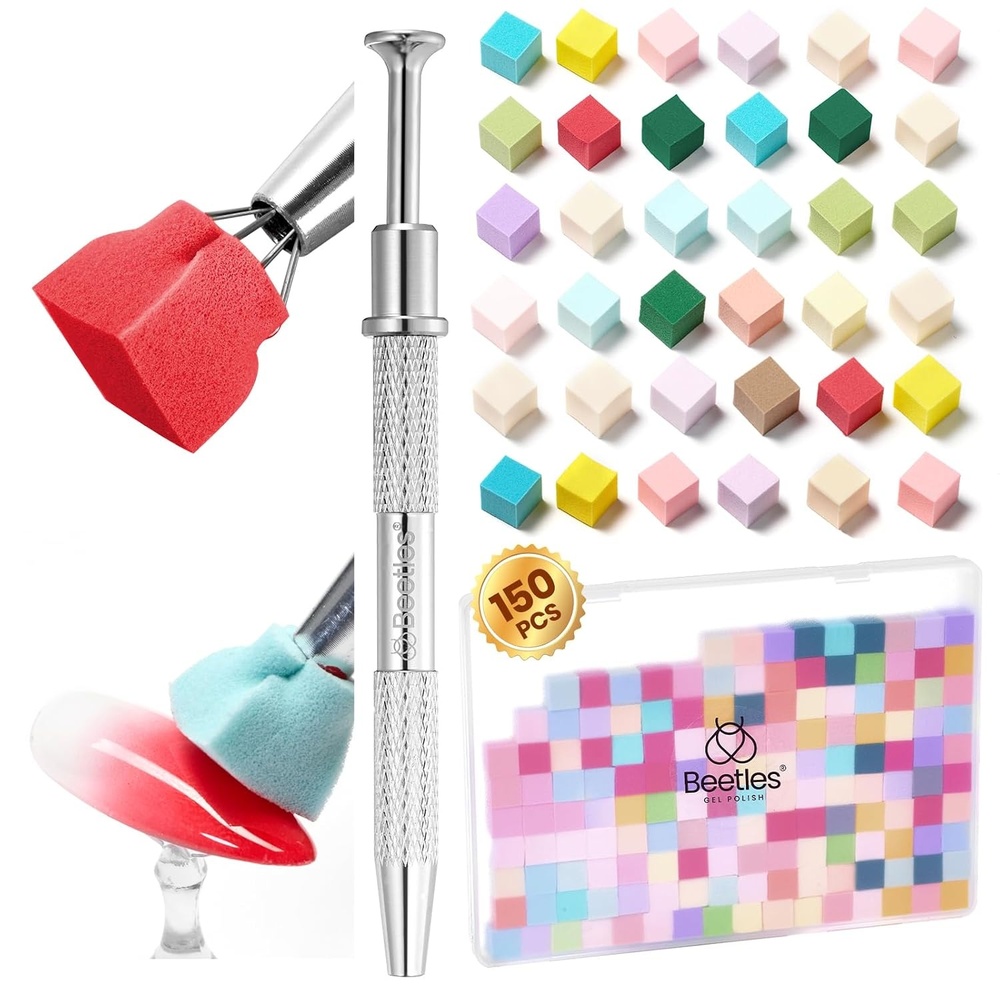 image:imageBeetles Nail Art Pens Brushes 5pcs Nail Art Liner Brushes Set Painting Nail Dotting Drawing Tool Metal Handle for Long Lines Details Fine Sizes 711152025mm Gift for Women150pcs Colorful Nail Sponges