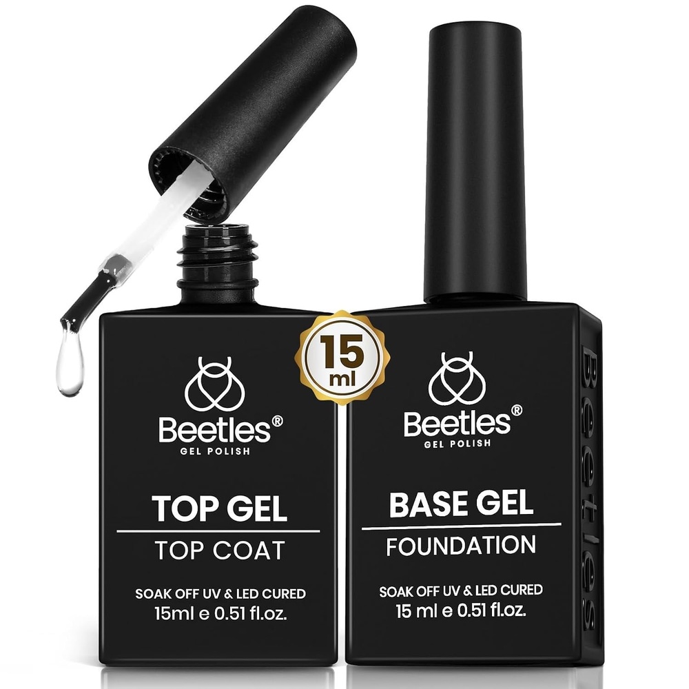 image:imageBeetles No Wipe Gel Top Coat and Base Coat Set for Gel Nail Polish  2Pcs 15ml Super Shiny and Long Lasting Soak Off UVLED Lamp Nail Art Design Gift00gel base and top coat