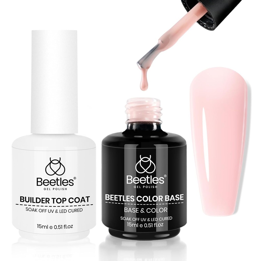image:imageBeetles No Wipe Gel Top Coat and Base Coat Set for Gel Nail Polish  2Pcs 15ml Super Shiny and Long Lasting Soak Off UVLED Lamp Nail Art Design Gift2pcs 15ml Rubber Gel Base and Builder Top Coat