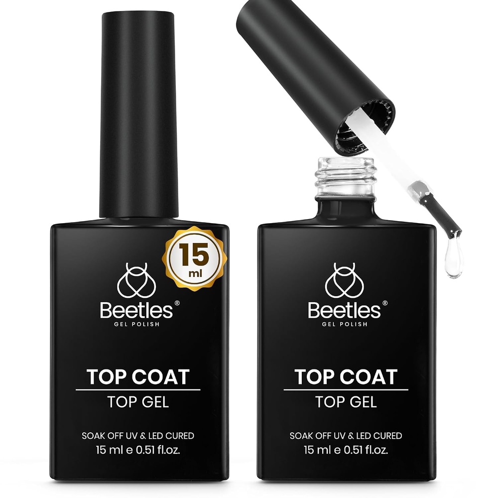 image:imageBeetles No Wipe Gel Top Coat and Base Coat Set for Gel Nail Polish  2Pcs 15ml Super Shiny and Long Lasting Soak Off UVLED Lamp Nail Art Design GiftClear Top Coat 15ml 2