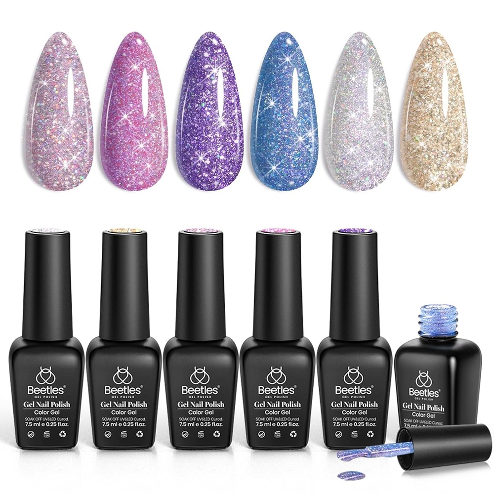 image:imageBeetles Nude Gel Polish Set  Symphony 6 Colors Neutral Pink Brown Glitter Skin tone Shades Soak Off UV LED Manicure Kit DIY Art Design Gift for Women006 Colors Holographic Gel Polish Kit