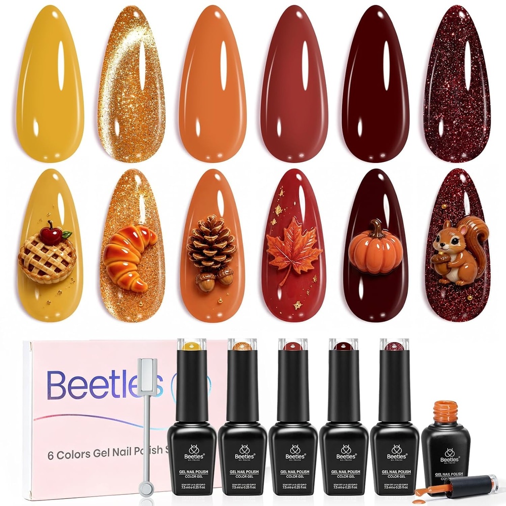 image:imageBeetles Orange Gel Nail Polish Set  Summer Sunset Auras Shimmer Gel Polish 6 Colors Sunrise Tangerine Coral Orange Gel Nail Art Soak Off Uv DIY Salon Manicure Kit Gift for WomenMaple Gleam