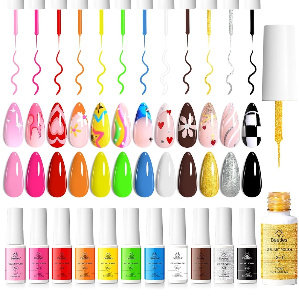 image:imageBeetles Pastel Gel Liner Nail Polish Set 12 Colors Spring Sheer Pink Nude Blue Purple White Yellow Orange French Line Swirl Nail Art Gel Polish Soak Off Uv Lamp Manicure Gifts for WomenGlamor of Art