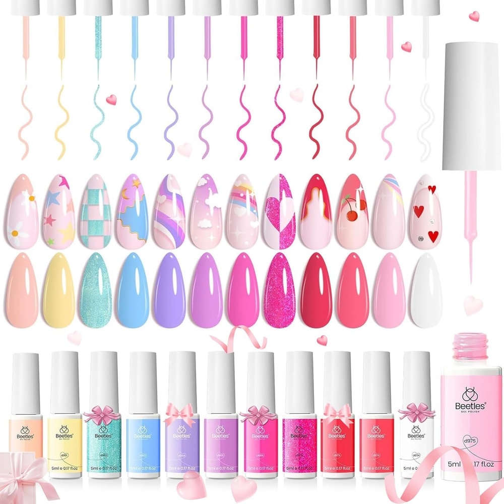 image:imageBeetles Pastel Gel Liner Nail Polish Set 12 Colors Spring Sheer Pink Nude Blue Purple White Yellow Orange French Line Swirl Nail Art Gel Polish Soak Off Uv Lamp Manicure Gifts for WomenSweet Talk