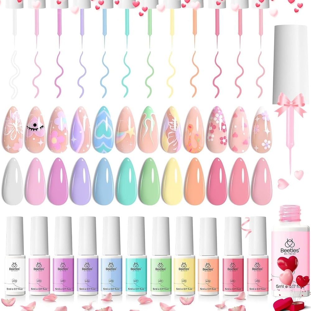 image:imageBeetles Pastel Gel Liner Nail Polish Set 12 Colors Spring Sheer Pink Nude Blue Purple White Yellow Orange French Line Swirl Nail Art Gel Polish Soak Off Uv Lamp Manicure Gifts for WomenUnicorn
