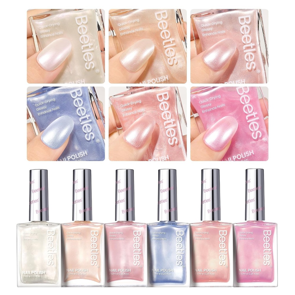 image:imageBeetles Pearl Nail Polish Set Mermaid Glow 6 Colors Shimmer Pearl Pink Purple Quick Dry Nail Polish Long Lasting DIY Manicure Gift for Girls Women Nail Strengthener PolishPastel Season