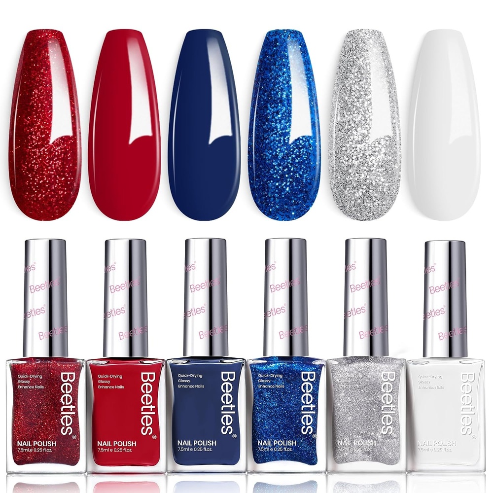 image:imageBeetles Pearl Nail Polish Set Mermaid Glow 6 Colors Shimmer Pearl Pink Purple Quick Dry Nail Polish Long Lasting DIY Manicure Gift for Girls Women Nail Strengthener PolishStarlight Stripes