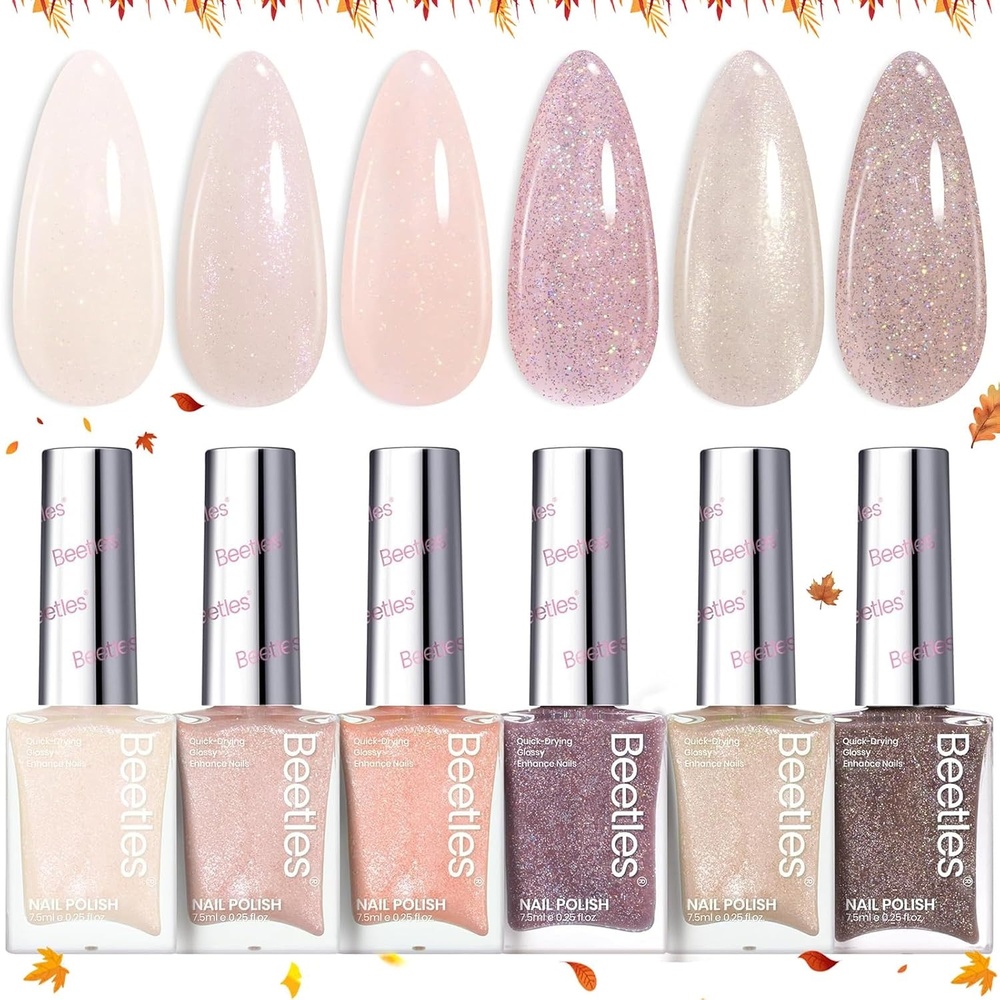 image:imageBeetles Pearl Nail Polish Set Mermaid Glow 6 Colors Shimmer Pearl Pink Purple Quick Dry Nail Polish Long Lasting DIY Manicure Gift for Girls Women Nail Strengthener Polish00Champagne Mist