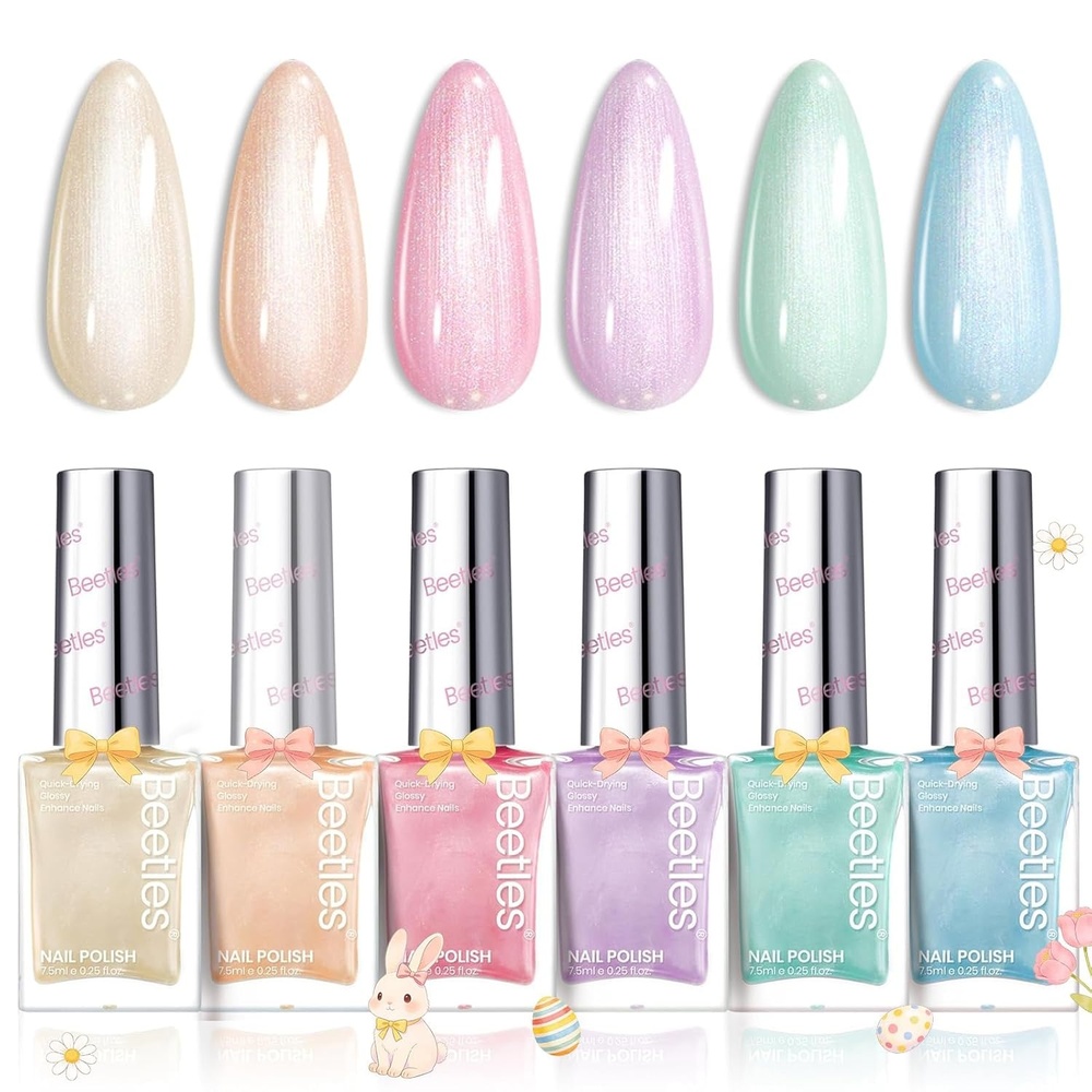 image:imageBeetles Pearl Nail Polish Set Mermaid Glow 6 Colors Shimmer Pearl Pink Purple Quick Dry Nail Polish Long Lasting DIY Manicure Gift for Girls Women Nail Strengthener PolishDreamy Swirl