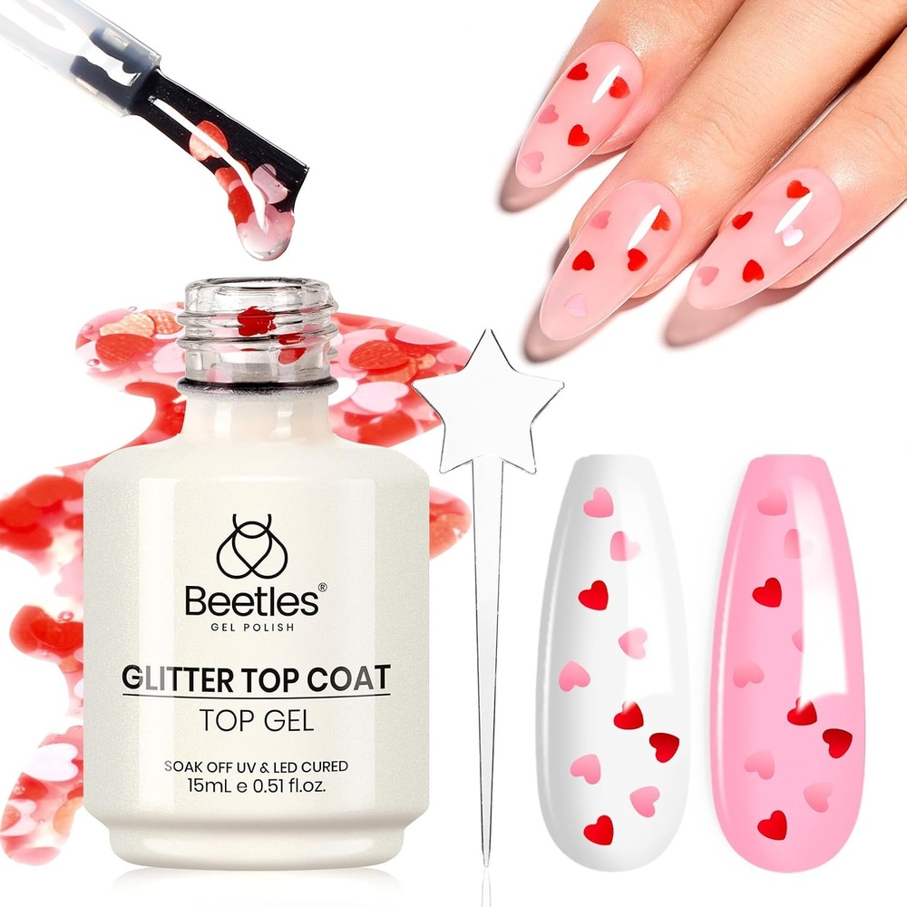 image:imageBeetles Pink Gel Nail Polish 15ml Silk Rosettes Nail Art Soak Off Manicure Salon DIY UV Lamp Cured Gift for WomenHolographic Pink Hearts