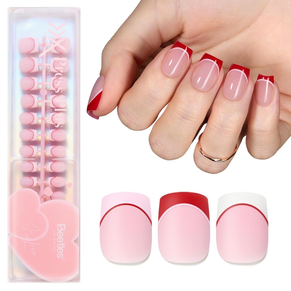 image:imageBeetles Press On Nail KitShort Square French Tip Press On Nails 150Pcs Pink French Nail Tips with Nail Glue amp Remover Builder Top Coat Nail Lamp AllinOne DIY Fake Nails Gift for WomenIS SquareHeart Whisper