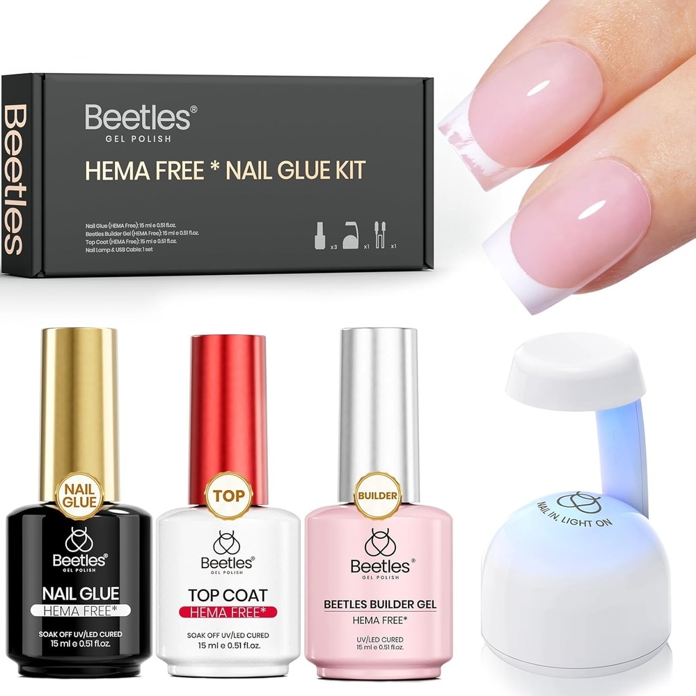image:imageBeetles Press On Nail KitShort Square French Tip Press On Nails 150Pcs Pink French Nail Tips with Nail Glue amp Remover Builder Top Coat Nail Lamp AllinOne DIY Fake Nails Gift for WomenZHEMAFree Nail Tips Glue Kit