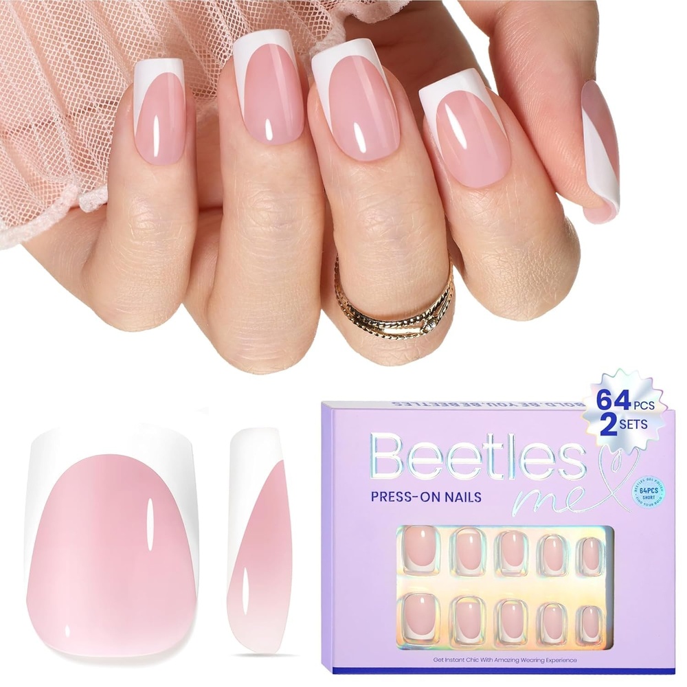 image:imageBeetles Press on Nails Kit 720Pcs 24 Colors Short Almond Press on Nail Glossy Matte Glitter with Nail Glue amp Nail Tabs Stickers Natural Fit Lightweight Fake Nails Kit Art for Women GirlsLS SquovalPink French Tip