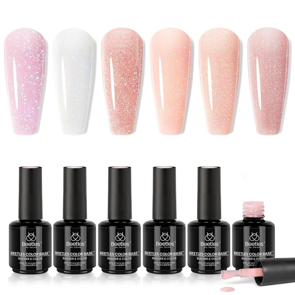 image:imageBeetles Rubber Base Gel Nail Polish 6 Colors Nude Gel Polish Pink Peach Neutral Sheer French Tips Base Colors for Nails Flexible U V LED Soak Off for DIY Home Manicure Nail GiftsNude Pink Rubber Base Gel Polish