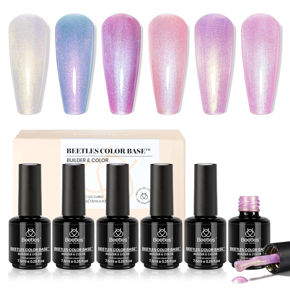 image:imageBeetles Rubber Base Gel Nail Polish 6 Colors Nude Gel Polish Pink Peach Neutral Sheer French Tips Base Colors for Nails Flexible U V LED Soak Off for DIY Home Manicure Nail Gifts6 Colors Pearl Rubber Base Gel