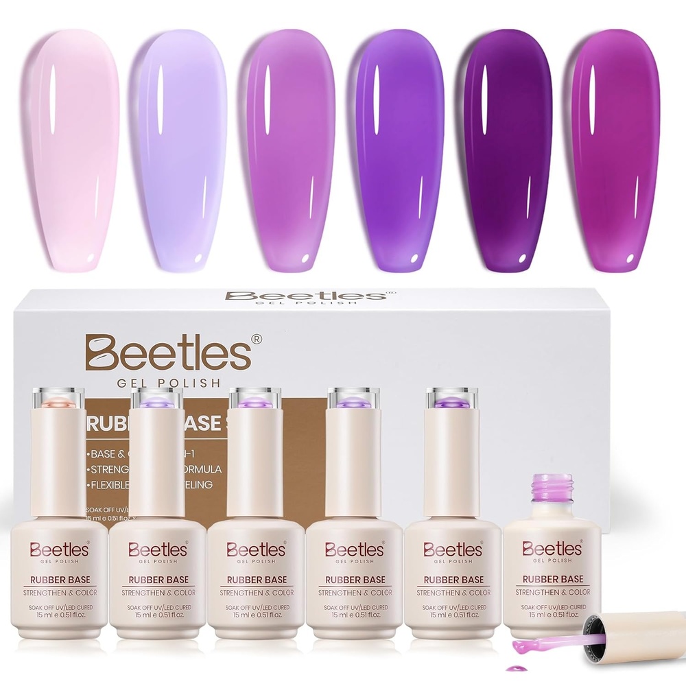 image:imageBeetles Rubber Base Gel Nail Polish 6 Colors Nude Gel Polish Pink Peach Neutral Sheer French Tips Base Colors for Nails Flexible U V LED Soak Off for DIY Home Manicure Nail GiftsClear Rubber Base Gel Nail Polish Set