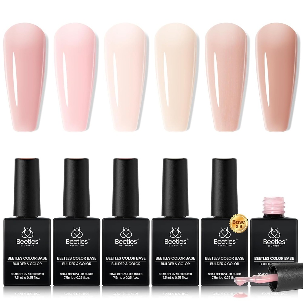 image:imageBeetles Rubber Base Gel Nail Polish 6 Colors Nude Gel Polish Pink Peach Neutral Sheer French Tips Base Colors for Nails Flexible U V LED Soak Off for DIY Home Manicure Nail Gifts006 Colors Sunset Peach
