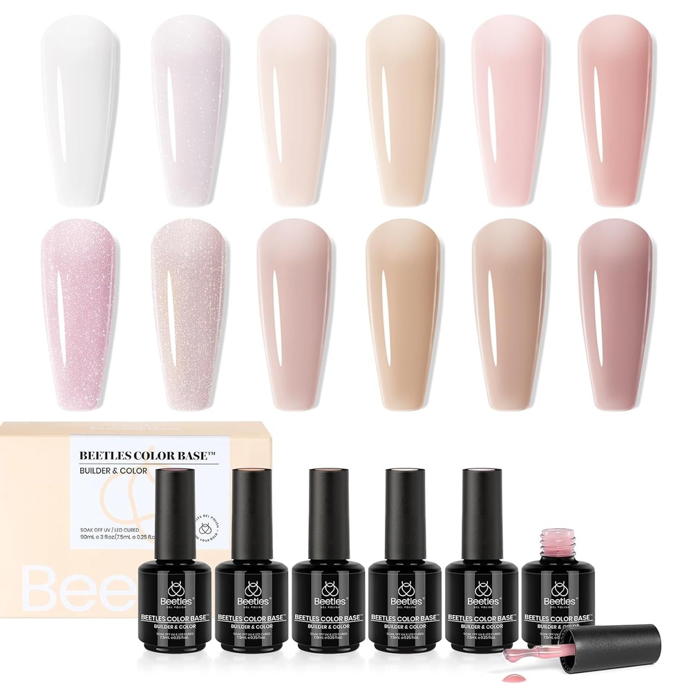 image:imageBeetles Rubber Base Gel Nail Polish 6 Colors Nude Gel Polish Pink Peach Neutral Sheer French Tips Base Colors for Nails Flexible U V LED Soak Off for DIY Home Manicure Nail Gifts0A2Translucent Chic
