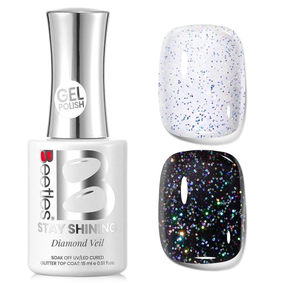 image:imageBeetles Shamrock Gel Top Coat Clover Glitter Top Coat Gel Nail Polish with FourLeaf Clover Sequins Overlay No Wipe Shine Finish Long Lasting Soak Off U v Lamp Nail Art Design Manicure Diy at Home15ml Glitter Top Coat Stay Shining