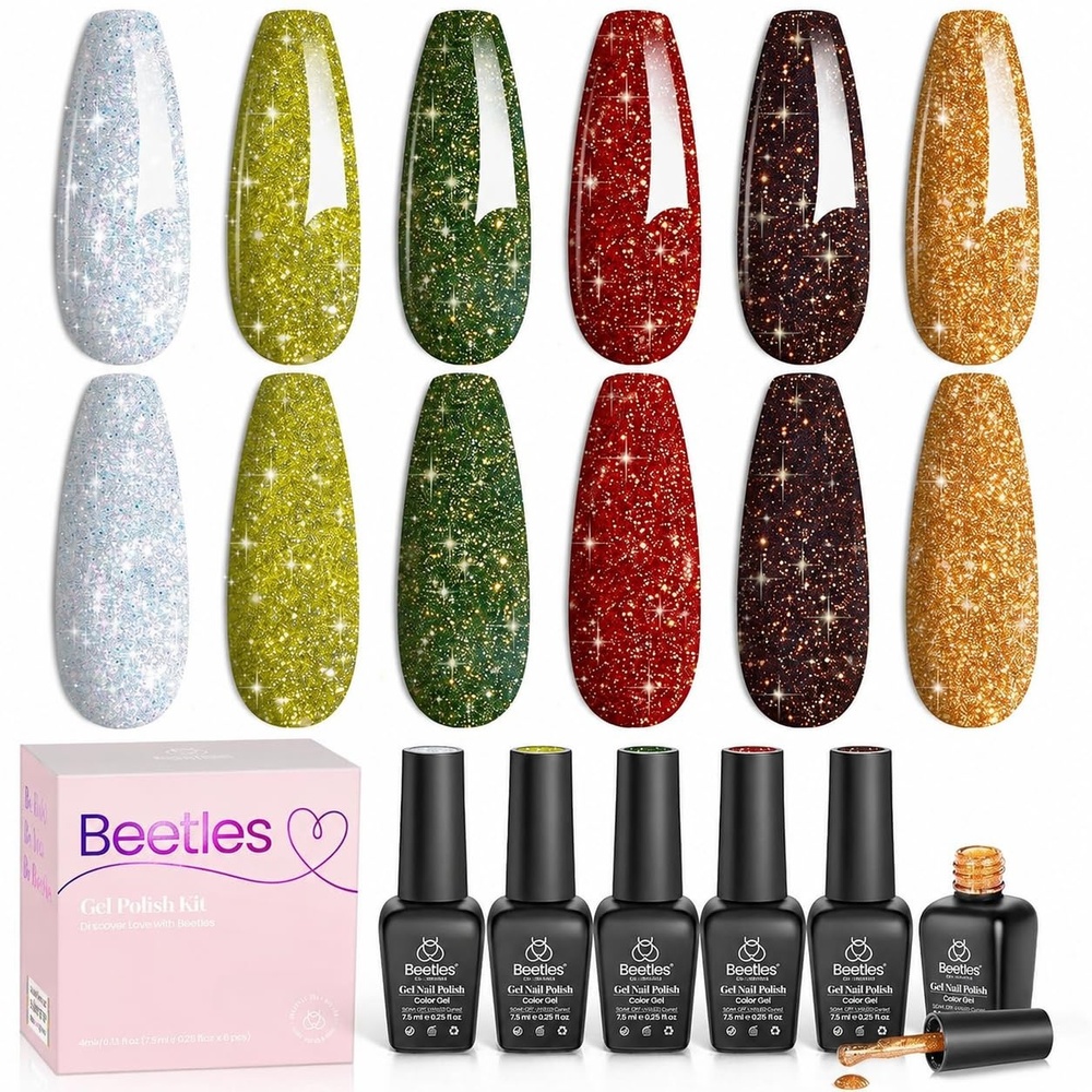 image:imageBeetles Spring Gel Nail Polish Set  6 Colors Pink Gel Polish Nail Kit Red Nude White Glitter Color Gel in Love Collection Soak Off Uv LED Nail Lamp Gift for Women amp Girls000Glitter Vintage Luminary