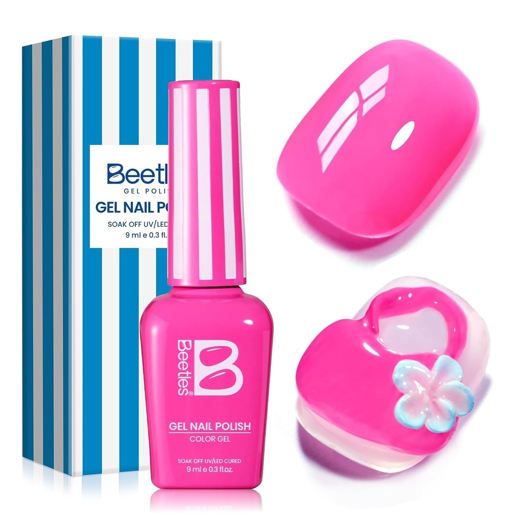 image:imageBeetles Summer Voyage Neon Gel Nail Polish Set  9ML 6 Colors Specials Jelly Gel Nail Polish Kit Sheer Gel with Sticker Nail Accessories Soak Off UV Salon DIY at Home Manicure Gift for Women0Bikini Pink