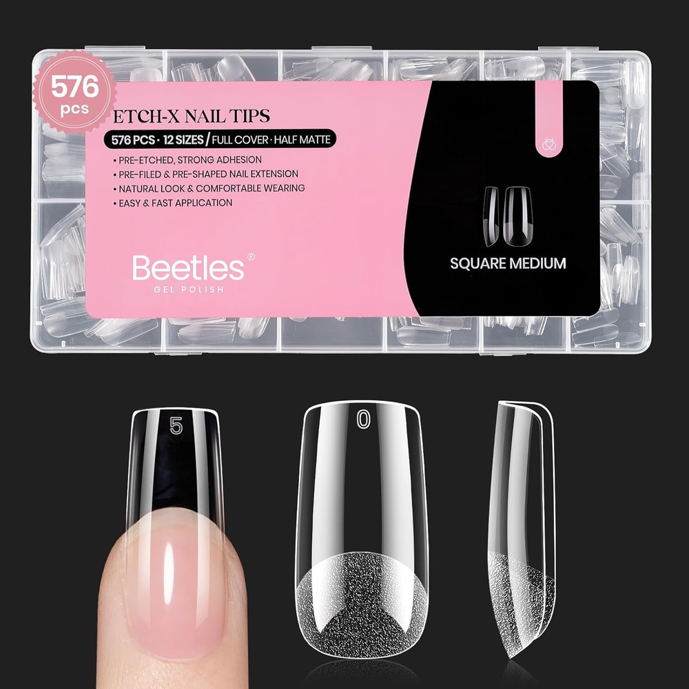 image:imageBeetles Super Strong Nail Glue 10g for Press On Nails No UV Lamp Needed Quick Drying Long Lasting Easy Control Semi Solid Nail Glue for False Acrylic Nails43Square Medium 576pcs Etch X Nail Tips