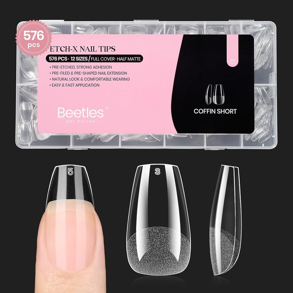 image:imageBeetles Super Strong Nail Glue 10g for Press On Nails No UV Lamp Needed Quick Drying Long Lasting Easy Control Semi Solid Nail Glue for False Acrylic Nails32Coffin Short 576pcs Etch X Nail Tips