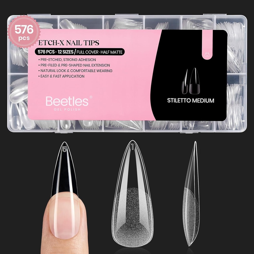 image:imageBeetles Super Strong Nail Glue 10g for Press On Nails No UV Lamp Needed Quick Drying Long Lasting Easy Control Semi Solid Nail Glue for False Acrylic Nails51Stiletto Medium 576pcs Etch X Nail Tips