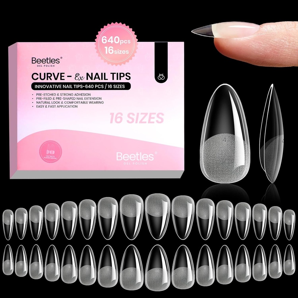 image:imageBeetles Super Strong Nail Glue 10g for Press On Nails No UV Lamp Needed Quick Drying Long Lasting Easy Control Semi Solid Nail Glue for False Acrylic Nails72Almond Medium 640pcs CurveEX Nail Tips