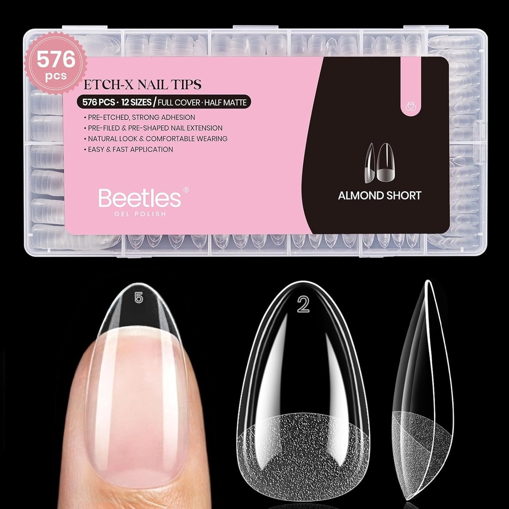image:imageBeetles Super Strong Nail Glue 10g for Press On Nails No UV Lamp Needed Quick Drying Long Lasting Easy Control Semi Solid Nail Glue for False Acrylic Nails22Almond Short 576pcs Etch X Nail Tips