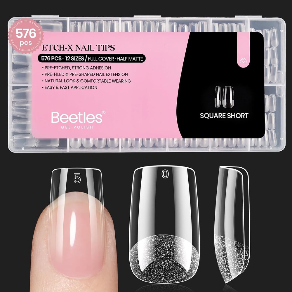 image:imageBeetles Super Strong Nail Glue 10g for Press On Nails No UV Lamp Needed Quick Drying Long Lasting Easy Control Semi Solid Nail Glue for False Acrylic Nails42Square Short 576pcs Etch X Nail Tips