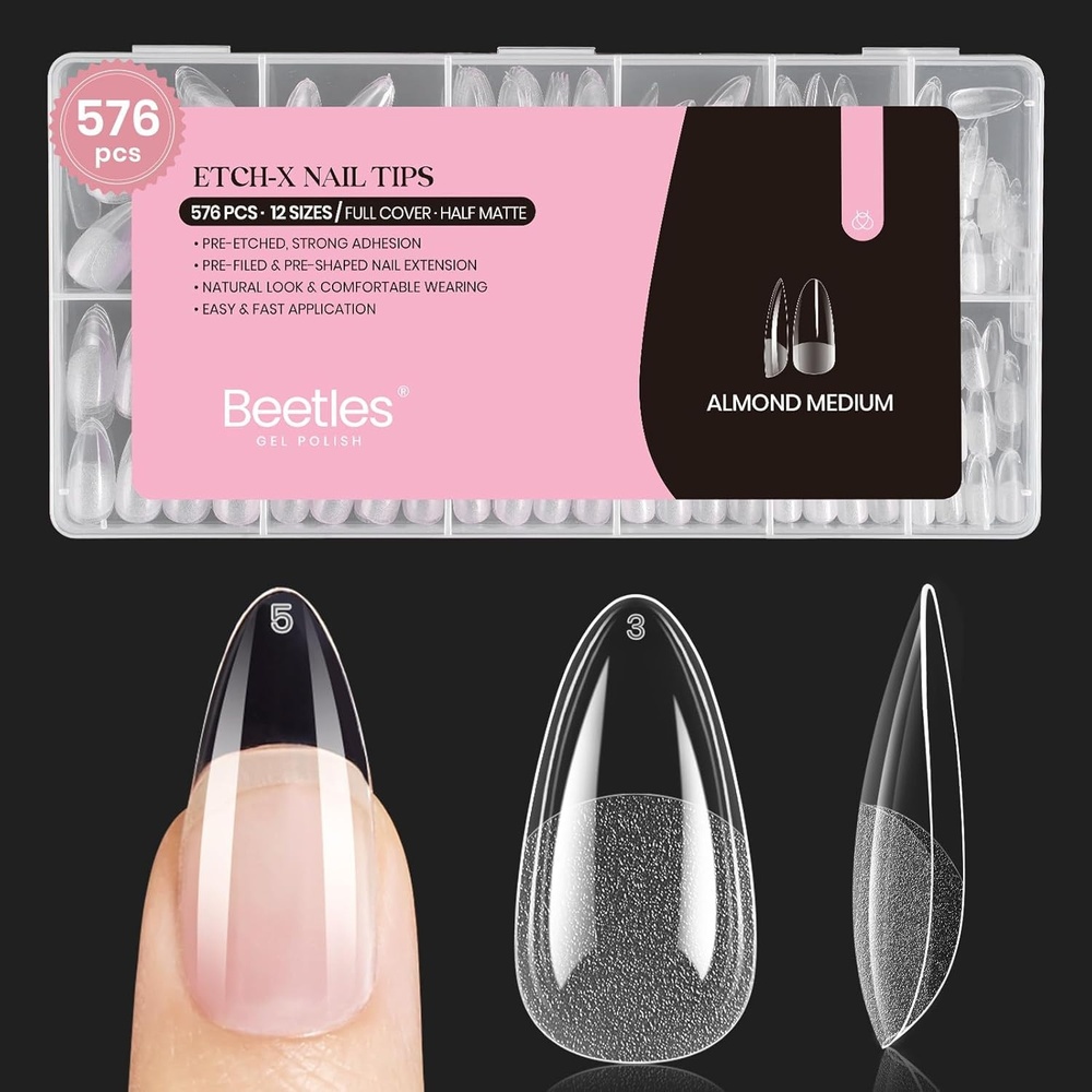 image:imageBeetles Super Strong Nail Glue 10g for Press On Nails No UV Lamp Needed Quick Drying Long Lasting Easy Control Semi Solid Nail Glue for False Acrylic Nails23Almond Medium 576pcs Etch X Nail Tips