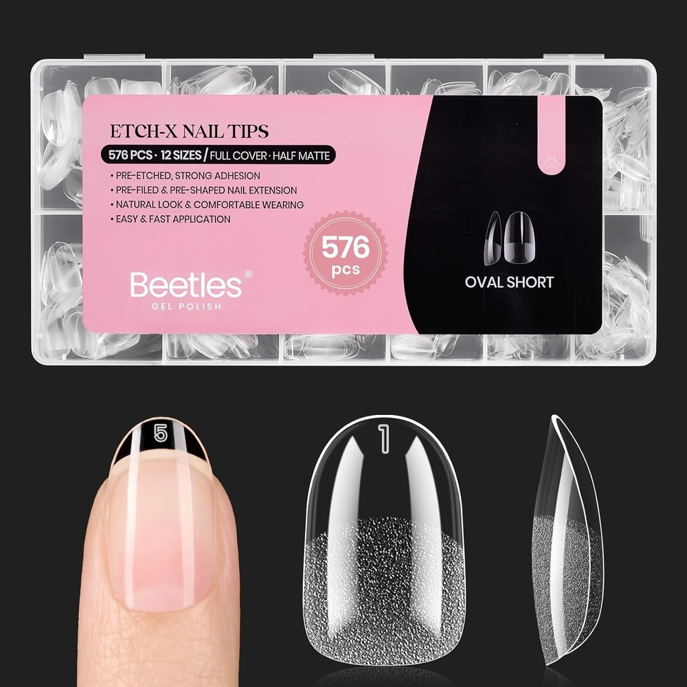 image:imageBeetles Super Strong Nail Glue 10g for Press On Nails No UV Lamp Needed Quick Drying Long Lasting Easy Control Semi Solid Nail Glue for False Acrylic Nails611Oval Short 576pcs Etch X Nail Tips