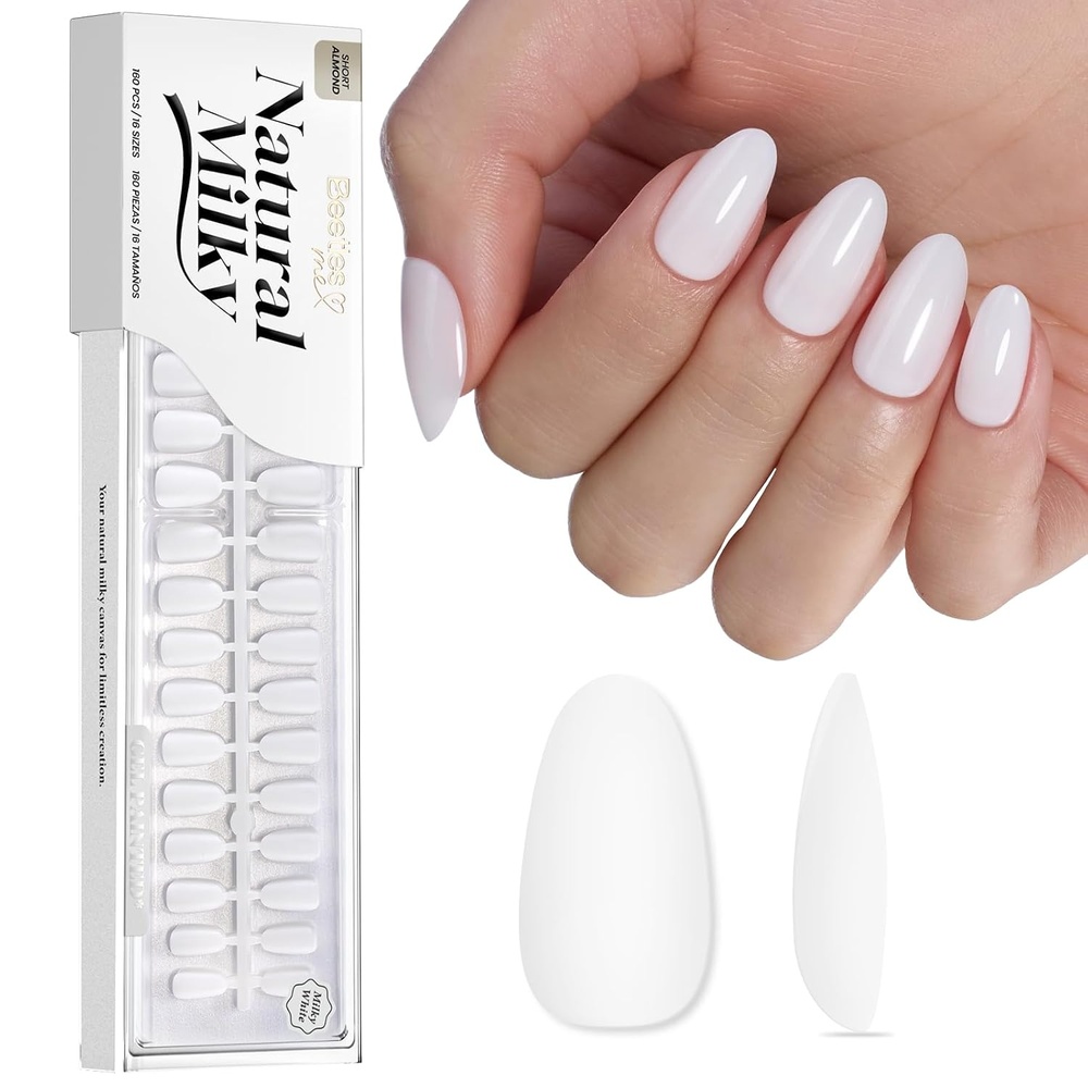 image:imageBeetles Super Strong Nail Glue for Press On Nails No UV Light Needed 2Pcs 10g Quick Drying Semi Solid Nail Glue Strong Hold for False amp Acrylic NailsDShort Oval  Natural Milky White