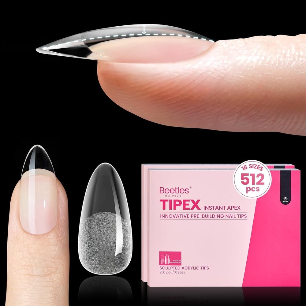 image:imageBeetles Tipex Nail Glue Gel 2 Pcs 20g Super Strong HandsFree Solid Nail Glue for Tipex Instant Apex Nail Tips Professional BeginnerFriendly U V Light Required1CAlmond Medium 512pcs Tipex Nail Tips