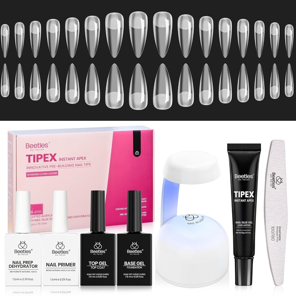 image:imageBeetles Tipex Nail Glue Gel 2 Pcs 20g Super Strong HandsFree Solid Nail Glue for Tipex Instant Apex Nail Tips Professional BeginnerFriendly U V Light Required2CStiletto Long Tipex Nail Kit with Primer