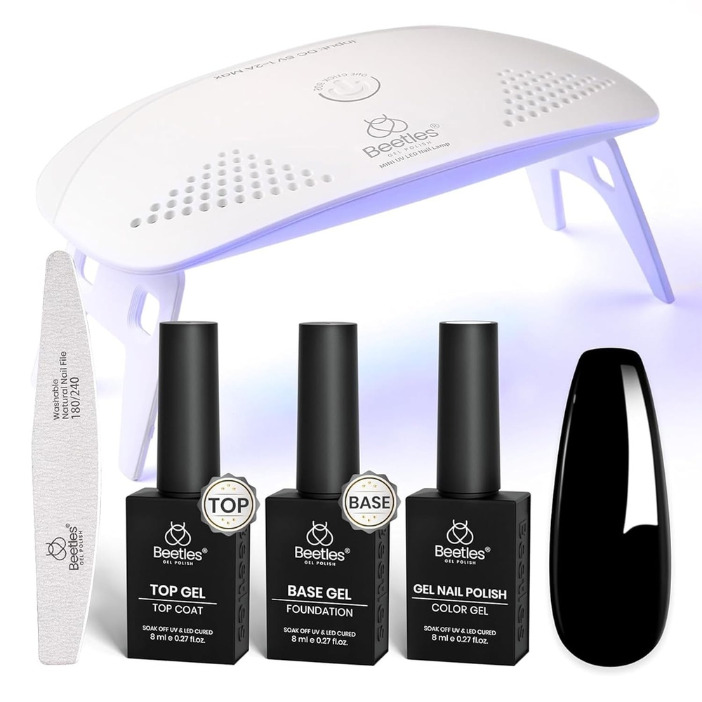 image:imageBeetles White Gel Nail Polish Kit with U V Light 5 Pcs Gel Polish Starter Kit with Base amp Top Coat and Nail File for Beginners Soak Off DIY Art Set Manicure Gifts for Women0  1 ColorBlack