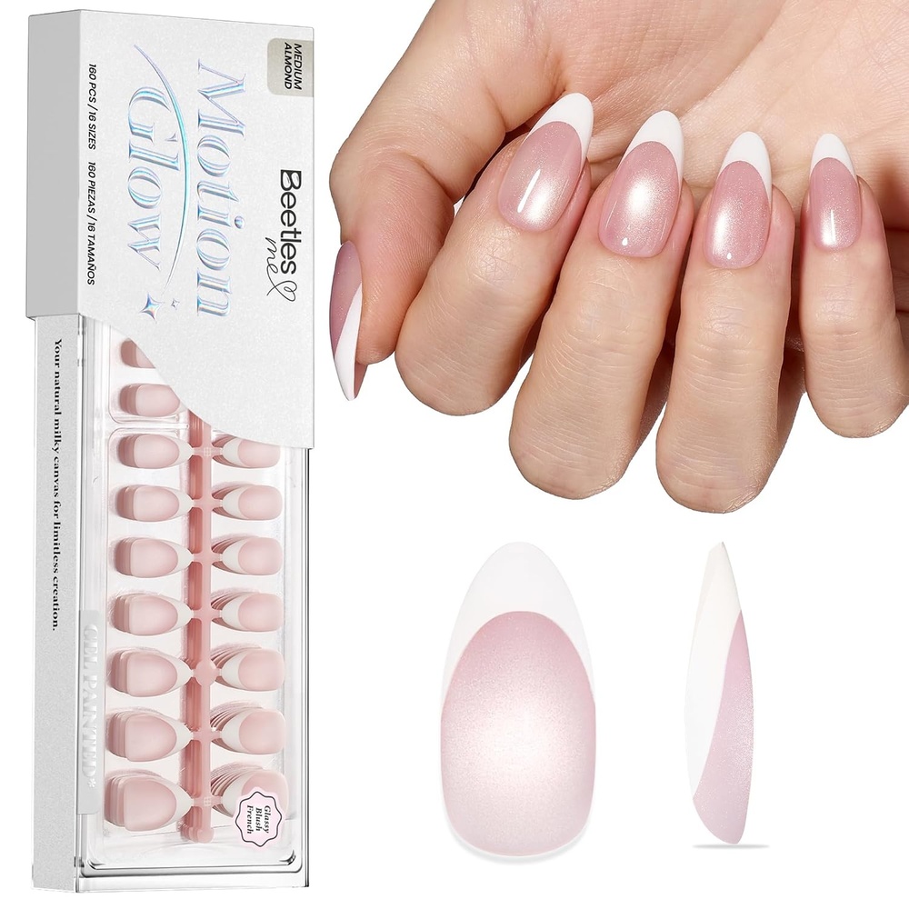image:imageBeetles X Press Cat Eye Nails  Bubble Aurora  7 Colors Medium Almond Press On Nails  16 Sizes 224 Pcs Natural Salon Quality Soft Nail Gel Art DIY For Women003Medium Almond  Glassy Blush French