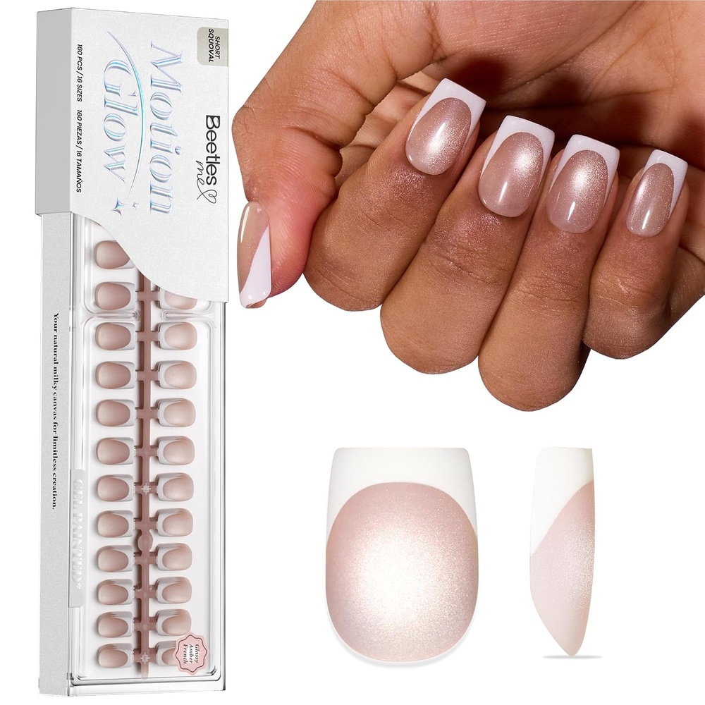image:imageBeetles X Press Cat Eye Nails  Bubble Aurora  7 Colors Medium Almond Press On Nails  16 Sizes 224 Pcs Natural Salon Quality Soft Nail Gel Art DIY For Women007Short Squoval  Glassy Amber French