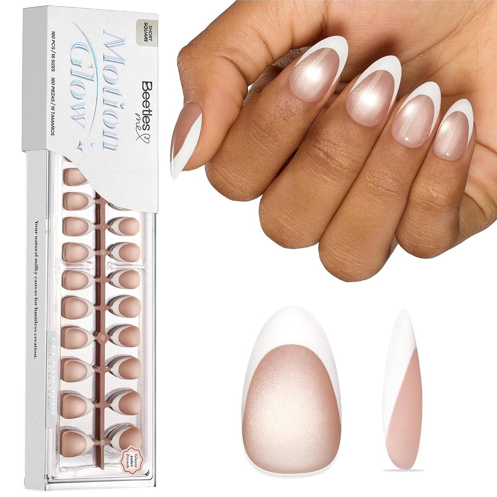 image:imageBeetles X Press Cat Eye Nails  Bubble Aurora  7 Colors Medium Almond Press On Nails  16 Sizes 224 Pcs Natural Salon Quality Soft Nail Gel Art DIY For Women004Short Almond  Glassy Amber French