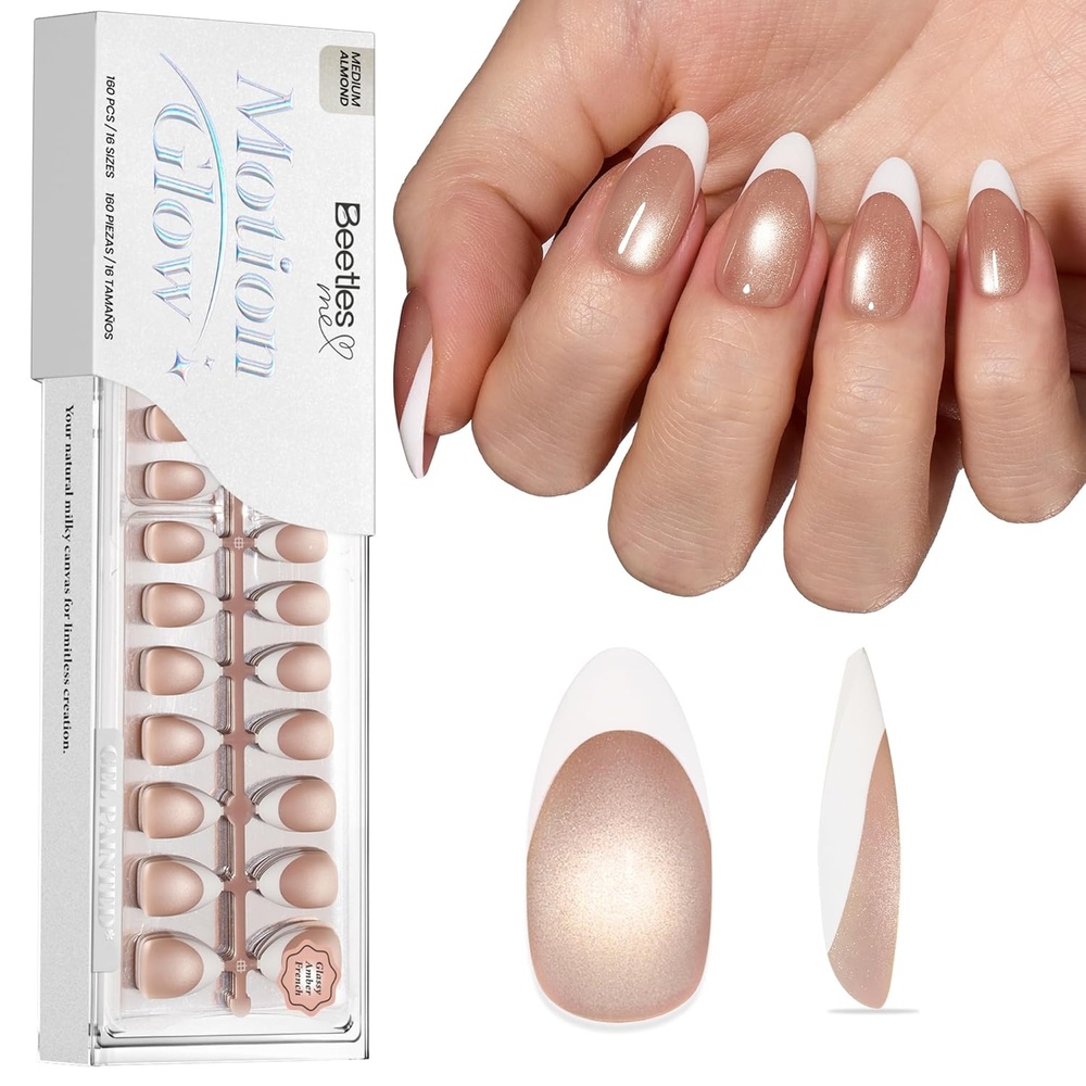 image:imageBeetles X Press Cat Eye Nails  Bubble Aurora  7 Colors Medium Almond Press On Nails  16 Sizes 224 Pcs Natural Salon Quality Soft Nail Gel Art DIY For Women005Medium Almond  Glassy Amber French
