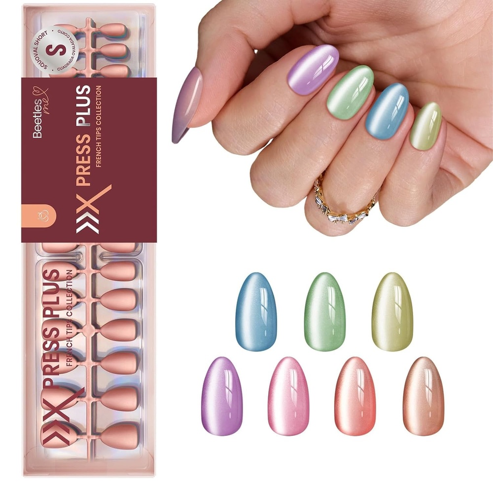 image:imageBeetles X Press Cat Eye Nails  Bubble Aurora  7 Colors Medium Almond Press On Nails  16 Sizes 224 Pcs Natural Salon Quality Soft Nail Gel Art DIY For Women01S AlmondCat Eye Soda Aurora
