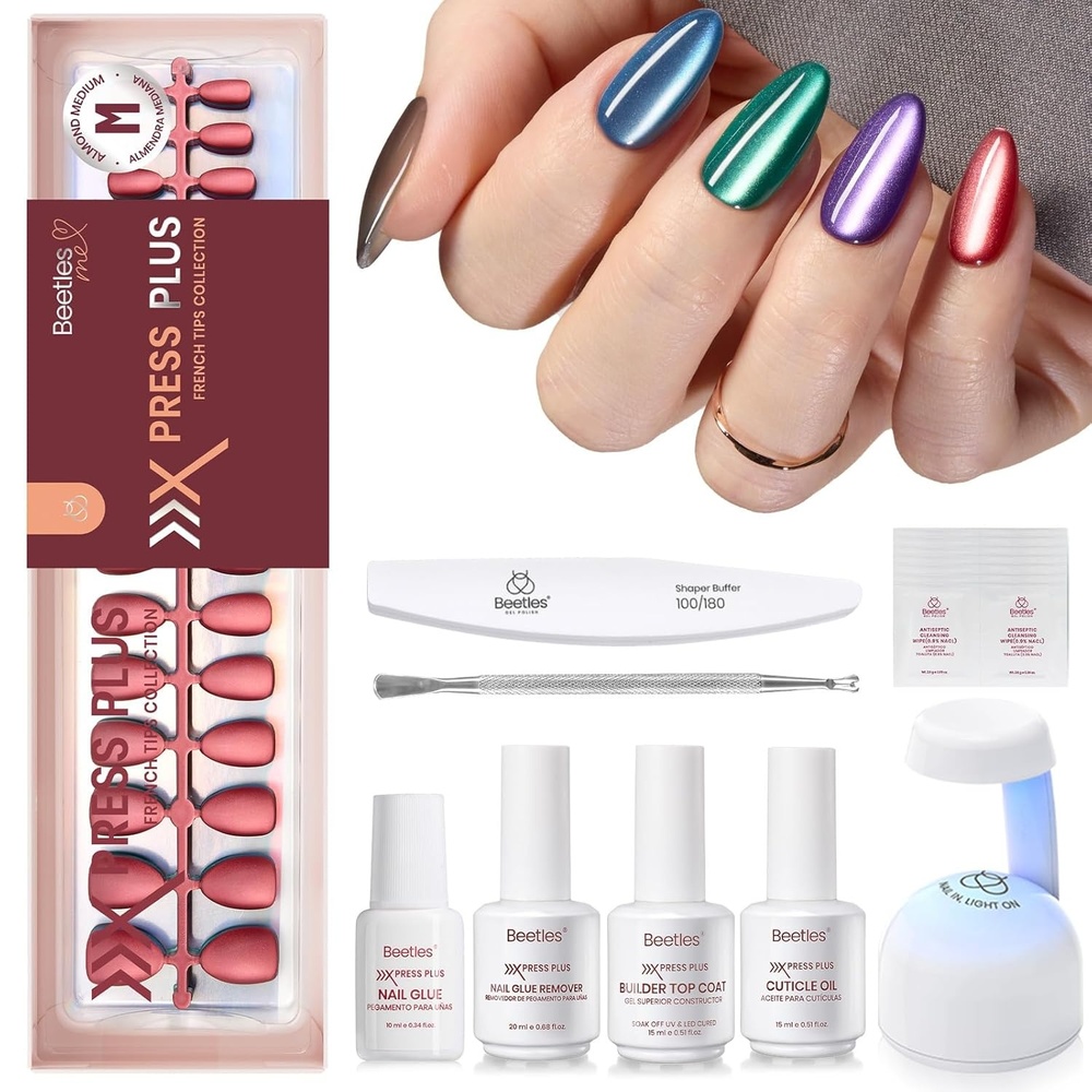 image:imageBeetles X Press Cat Eye Nails  Bubble Aurora  7 Colors Medium Almond Press On Nails  16 Sizes 224 Pcs Natural Salon Quality Soft Nail Gel Art DIY For Women4M MediumCat Eye Midnight Aurora Kit