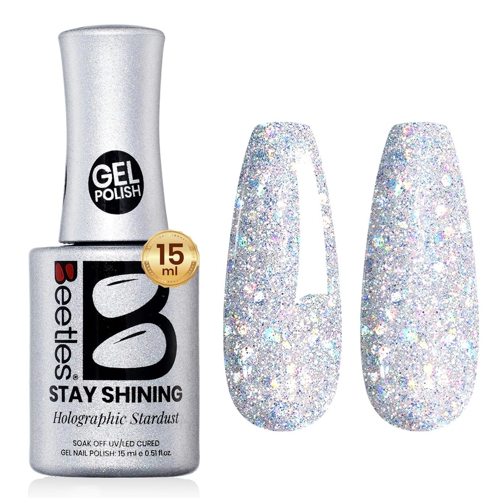 image:imageBeetles Yellow Gel Polish  Lemon Chiffon 15ML051Fl Oz Pastel Yellow Gel Nail Polish Soak Off UV LED Lamp Nails Art LongLasting Manicure Salon DIY Home Bright Summer NailsF  Shimmery Silver  Holographic Stardust